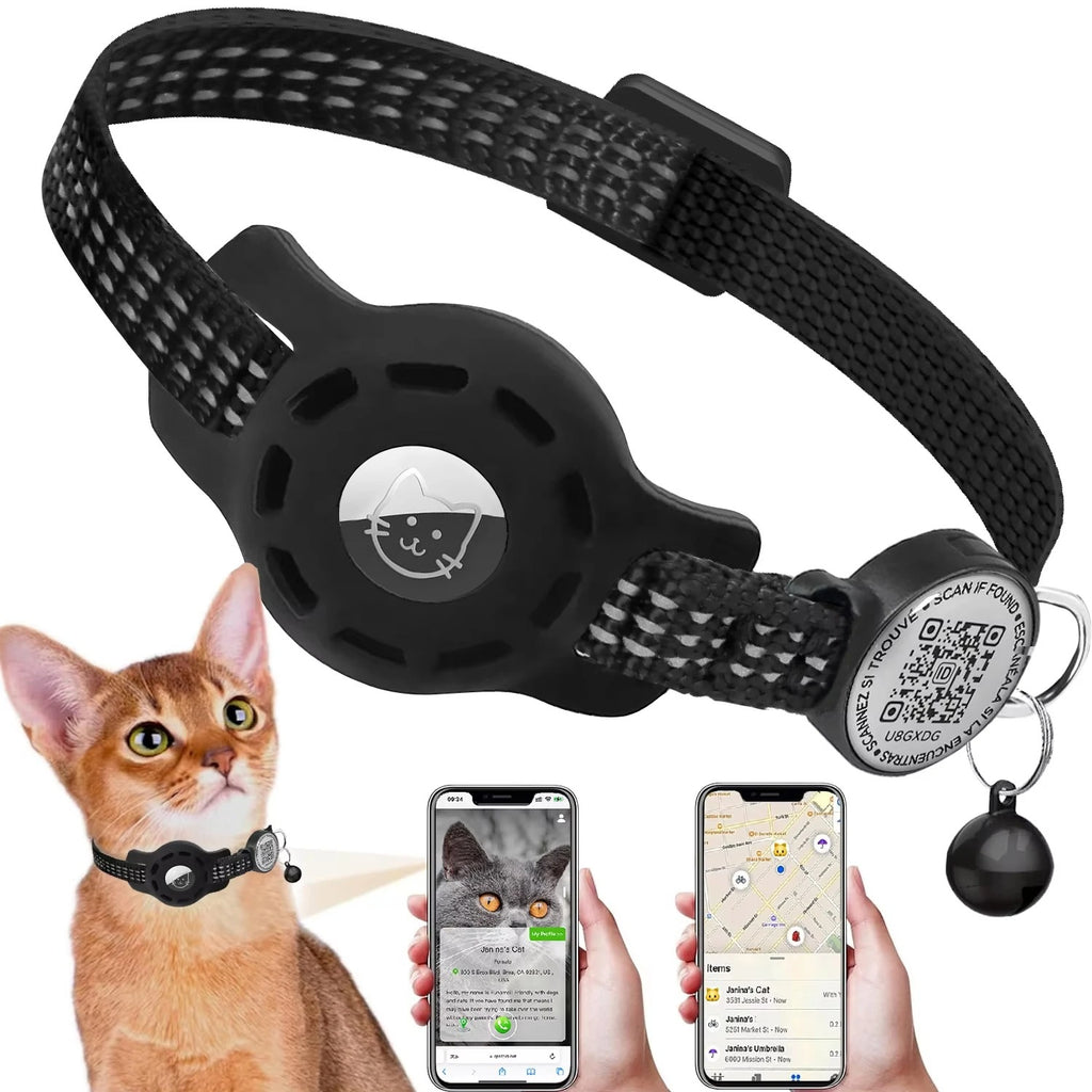 Cat GPS Collar with QR Code Tag & Airtag Case Reflective