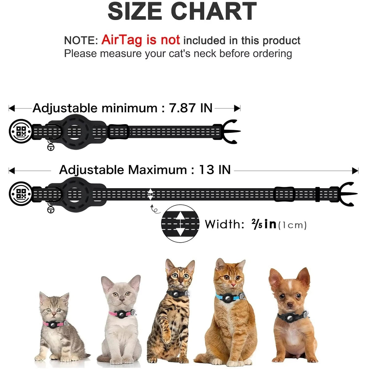 Cat GPS Collar with QR Code Tag & Airtag Case Reflective