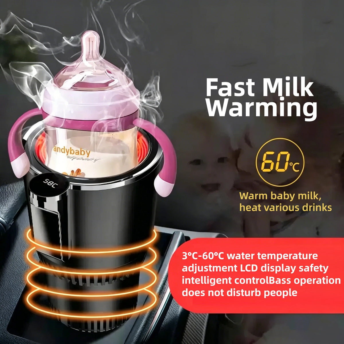 Portable Car Smart Temperature Control Cup Holder 2-in-1