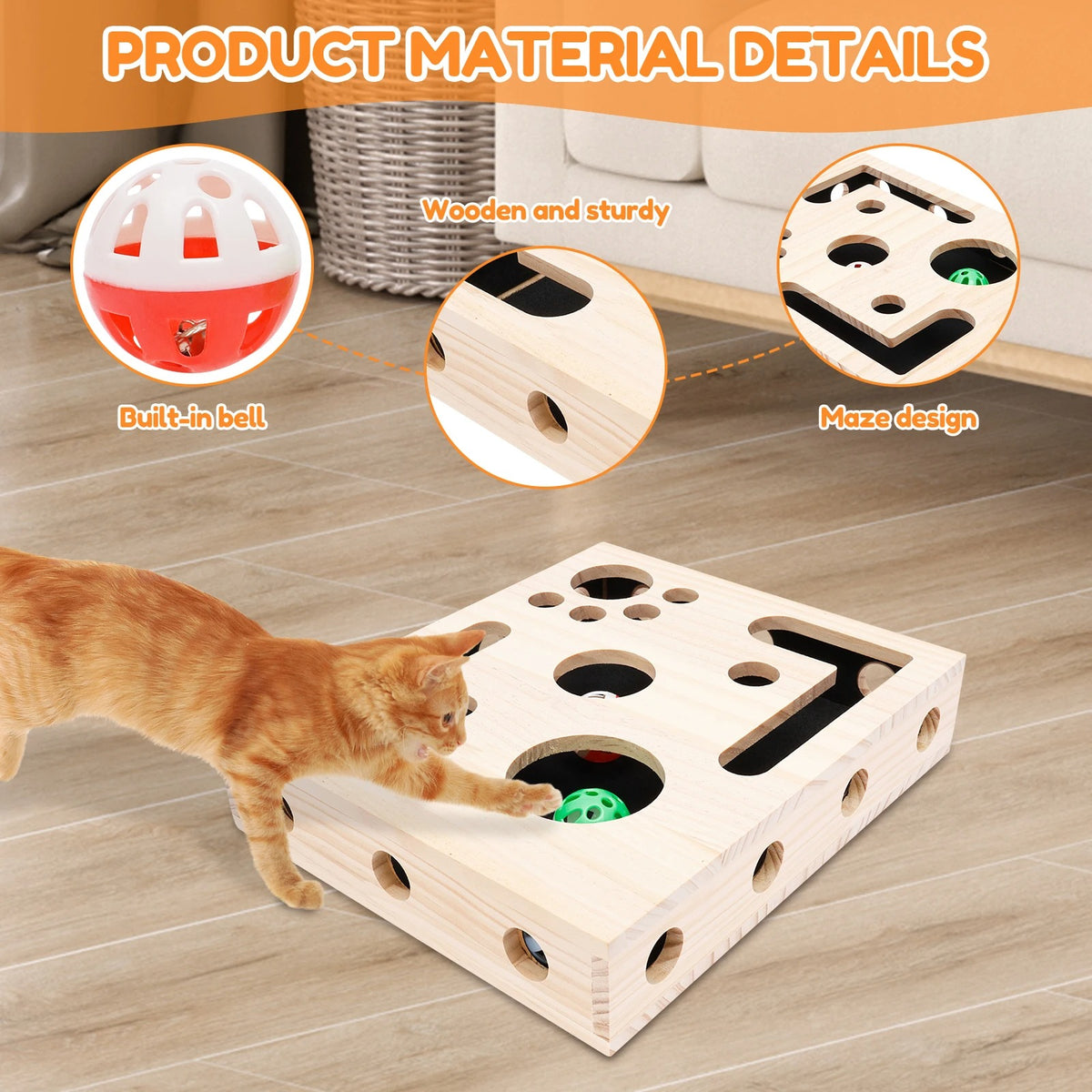 Cat Nail File Box Toy with Bell Ball and Sandpaper Inside
