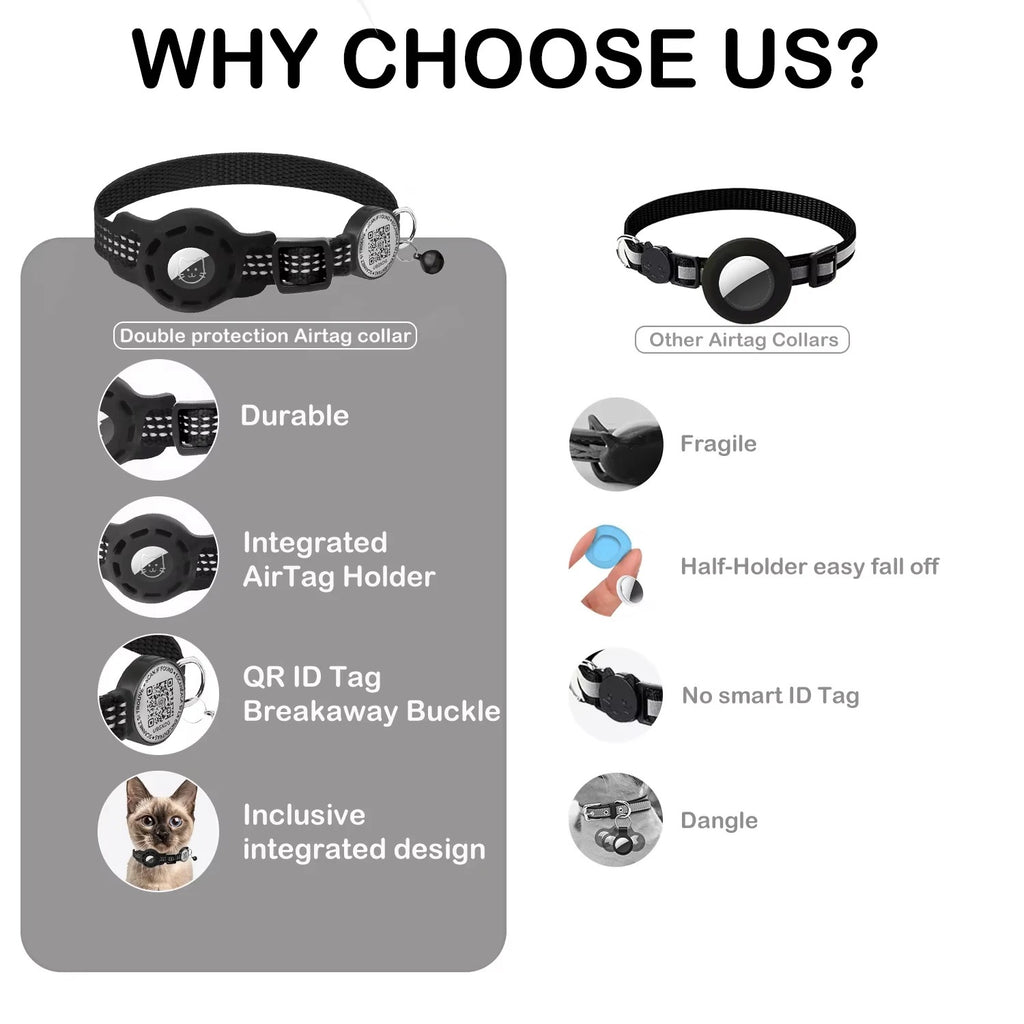 Cat GPS Collar with QR Code Tag & Airtag Case Reflective